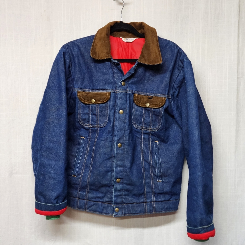 1970s Key Imperial Blanket lined Denim Coat Corduroy Collar XL